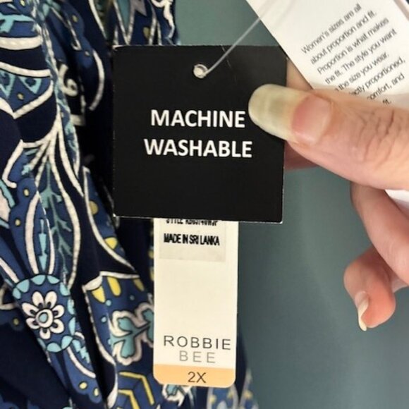 Robbie Bee 2XL Navy Side Tie Dress Paisley Scoop Sleeveless Maxi Boho Feminine - Picture 9 of 11